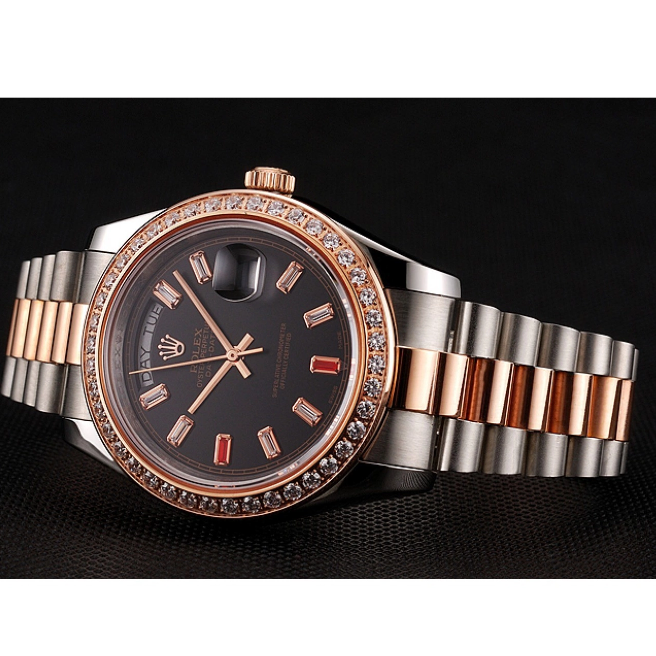 Good copy rolex watches Black Bracelet Swiss And And Diamonds Day-Date Rose Rubies Steel Gold Rolex 1454106 Staineless Dial 0803